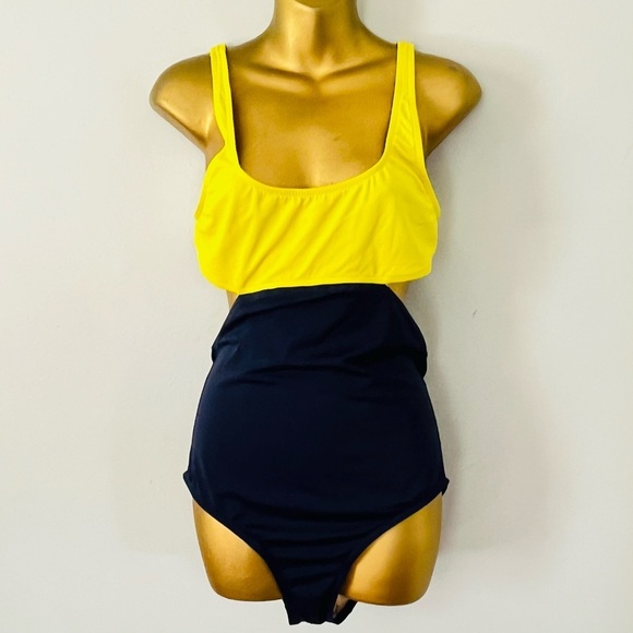 J.Crew Yellow & navy blue Colorblock One-Piece Swimsuit Classic Resort Chic - Picture 1 of 6